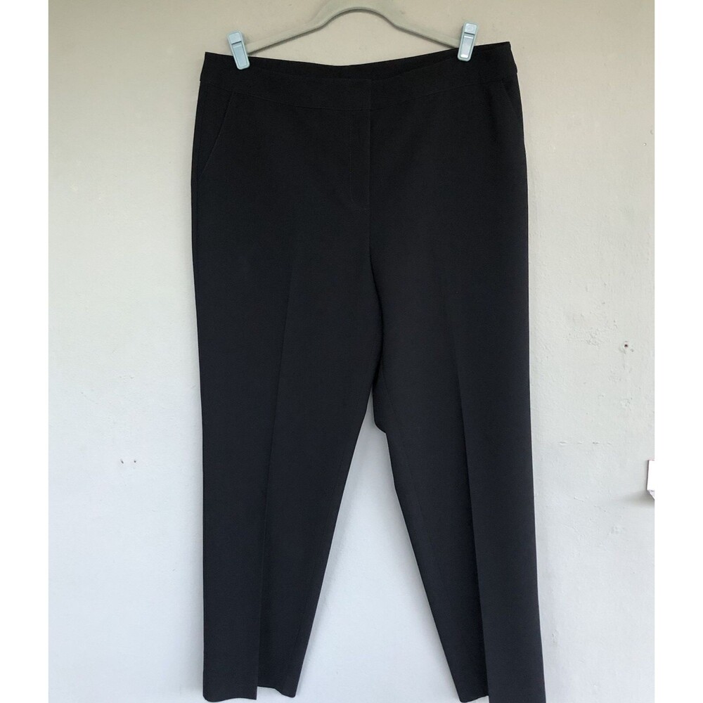 St. John Caviar Pants Womens 14 Black Straight Leg Flat Front Dress Preppy Luxe